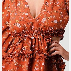 Privy Orange Floral Ruffled Blouse